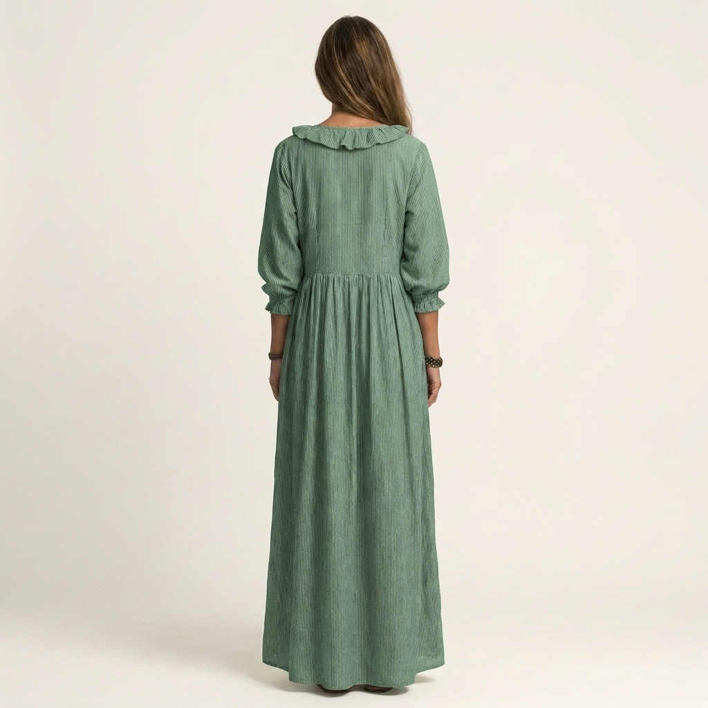 Robe Maxi Rayée à Volants