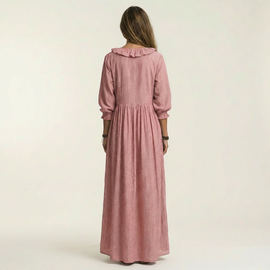 Robe Maxi Rayée à Volants