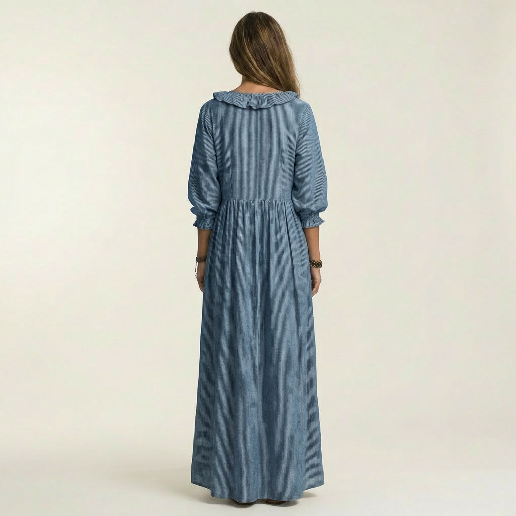 Robe Maxi Rayée à Volants