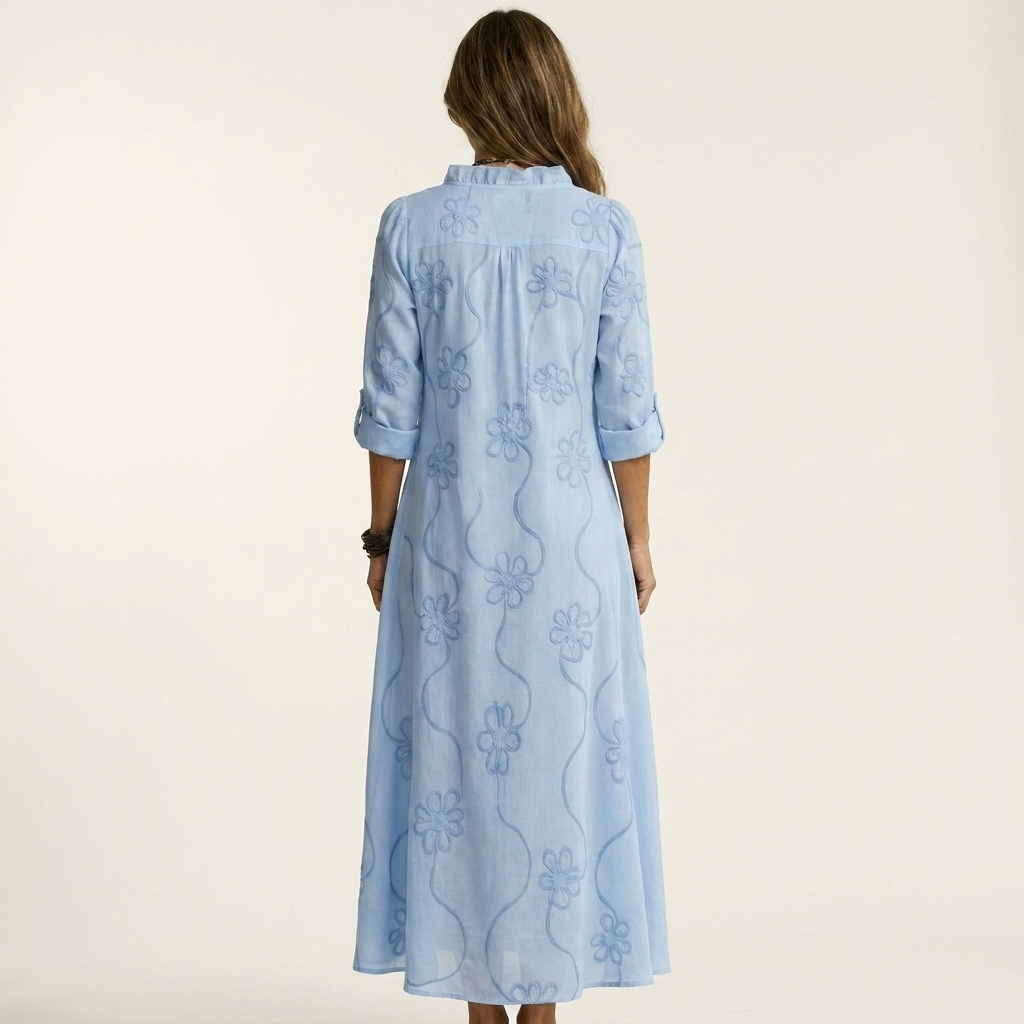 Maxi Robe Brodée en Coton-Lin
