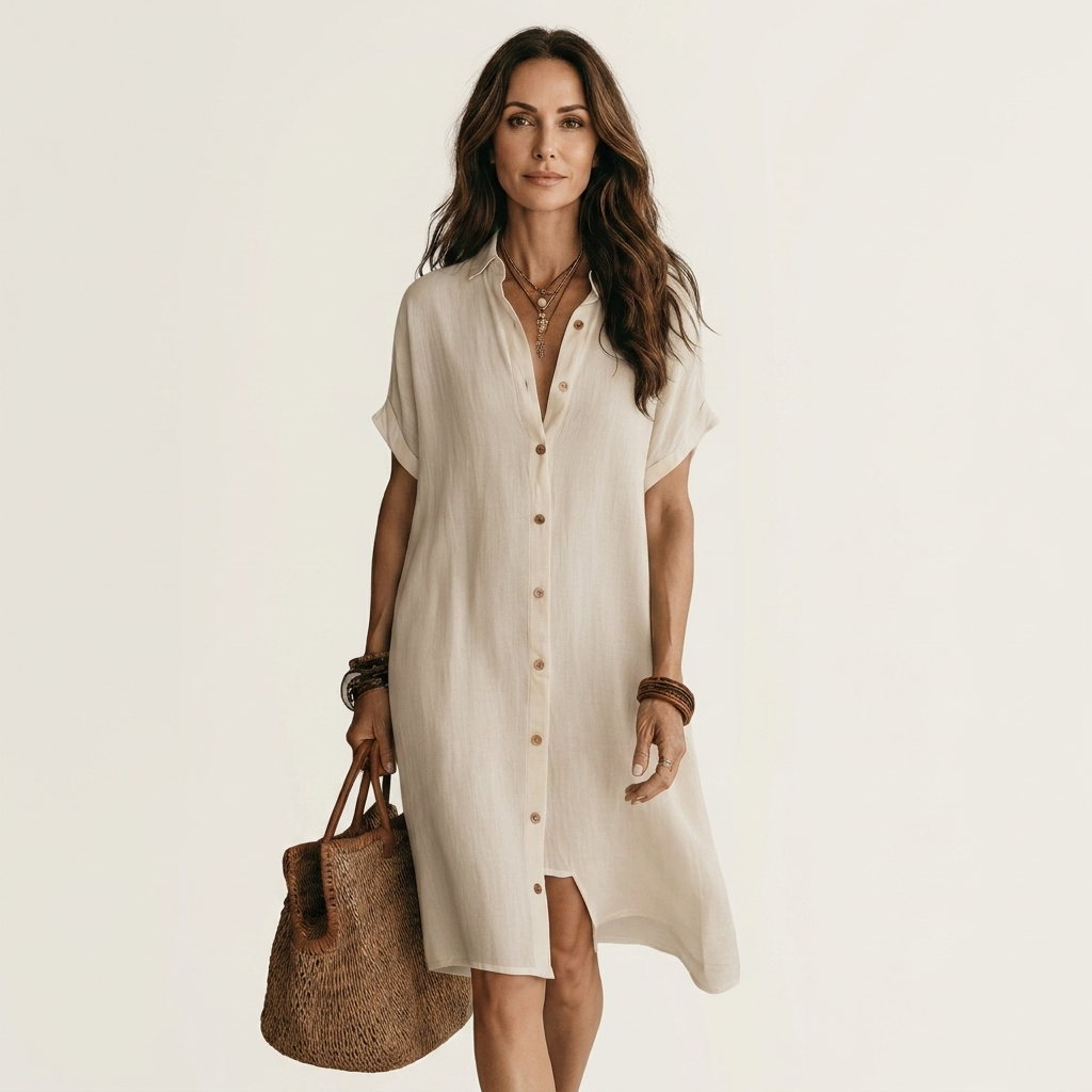 Robe Chemise Midi en Coton-Lin