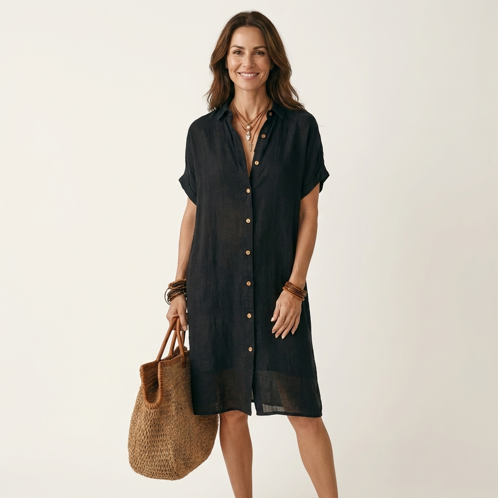 Robe Chemise Midi en Coton-Lin
