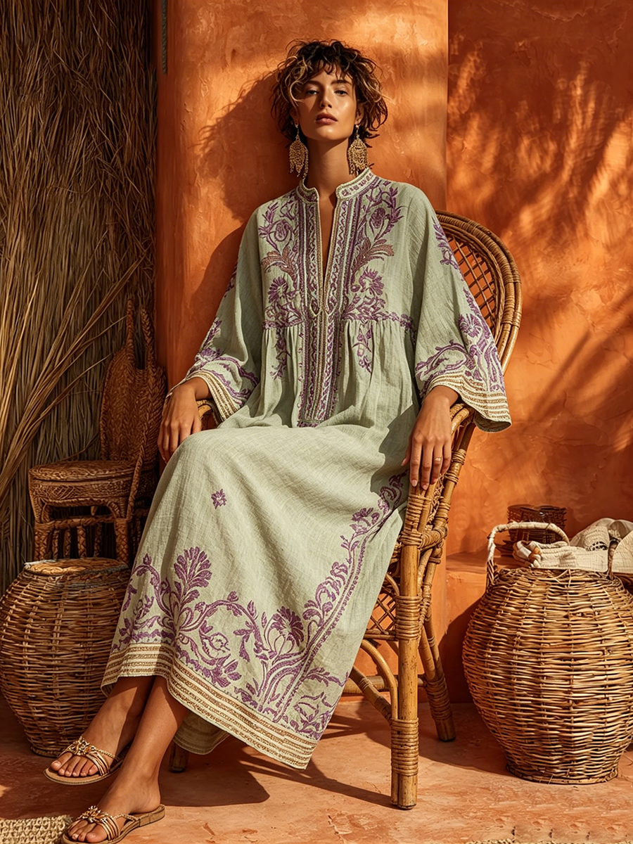 Robe Bohème Brodée Méditerranéenne