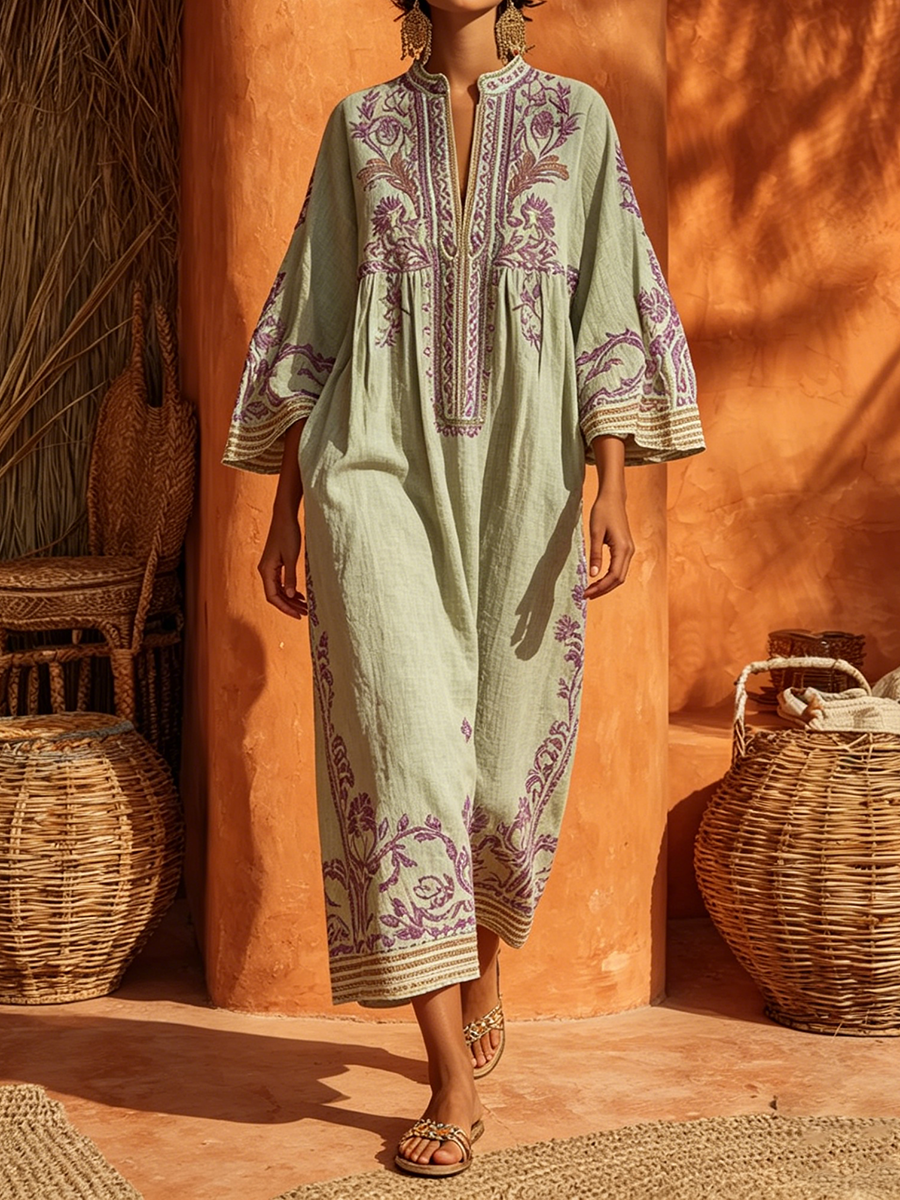 Robe Bohème Brodée Méditerranéenne